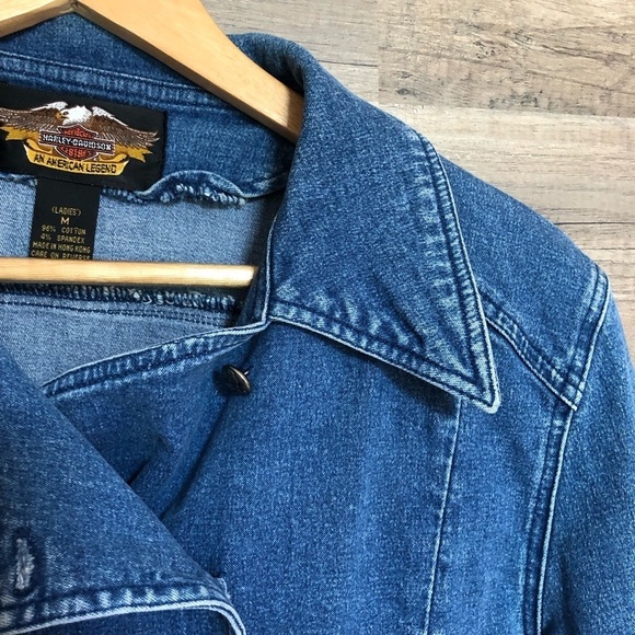 Harley-Davidson Y2K Double-Breasted Denim Jean Jacket Medium - Picture 2 of 11